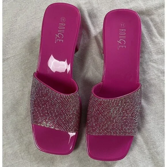 Rouge Helium Hot Pink Stud Embellished Slip On Sandal Womens 11 Barbiecore Y2K - Picture 2 of 11
